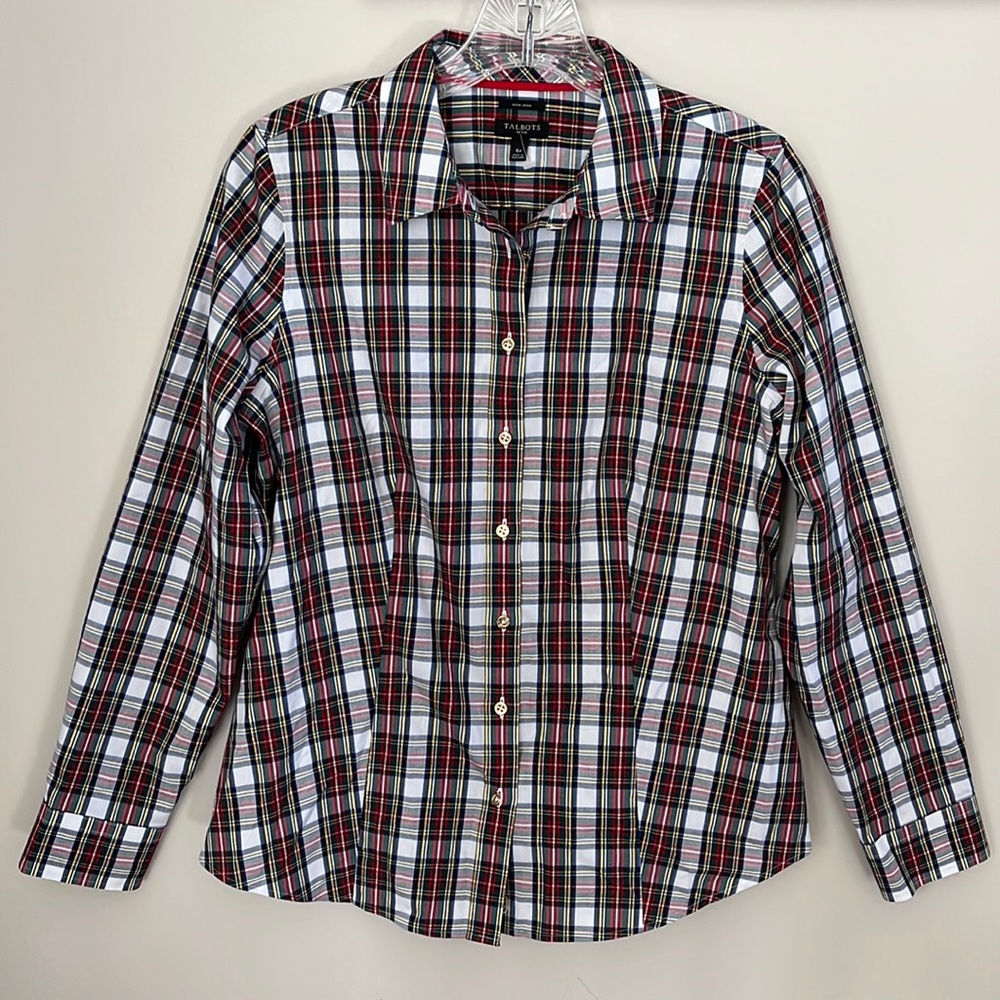 Talbots Plaid Gold Metallic Blouse size 6P